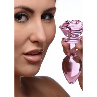 Roze Roos - Glazen Butt Plug - Groot