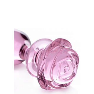 Roze Roos - Glazen Butt Plug - Groot