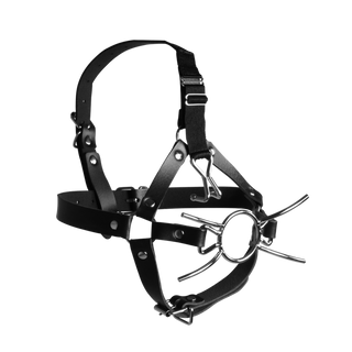 Head Harness with Spider Gag and Nose Hooks - Black