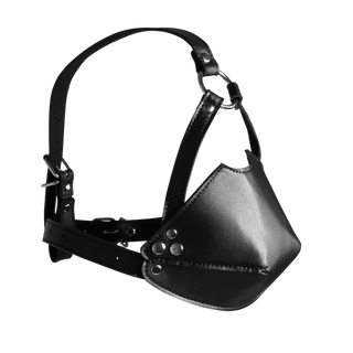 Head Harness with Mouth Cover and Solid Ball Gag - Black